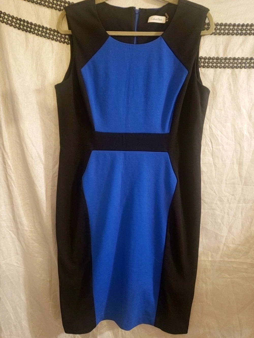 Stunning Vintage Calvin Klein Colorblock Midi Dress Royal Blue&Black Size 12